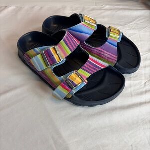Birkis by Birkenstock Rainbow Stripe Sandals – Women’s 39 (Excellent Condition!)
